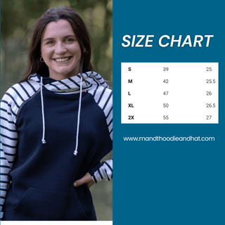 Madi Double Hood Pullover - Navy / White Stripes - M & T Hoodie and Hat Co. 