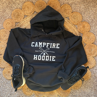 Campfire Graphic Hoodie in the black. The brand is a Jerzee NuBlend.