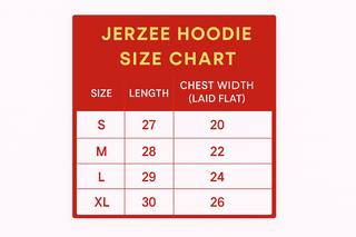 Jerzee Hoodie Size Chart