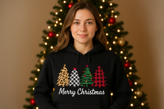 4 Christmas Trees with Merry Christmas in words underneath