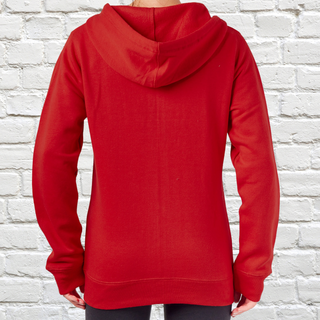 Back view the of Bailey Full Zip Hoodie in the color red.