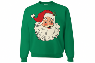Santa sweatshirt  on a green jerzee crewneck sweatshirt 